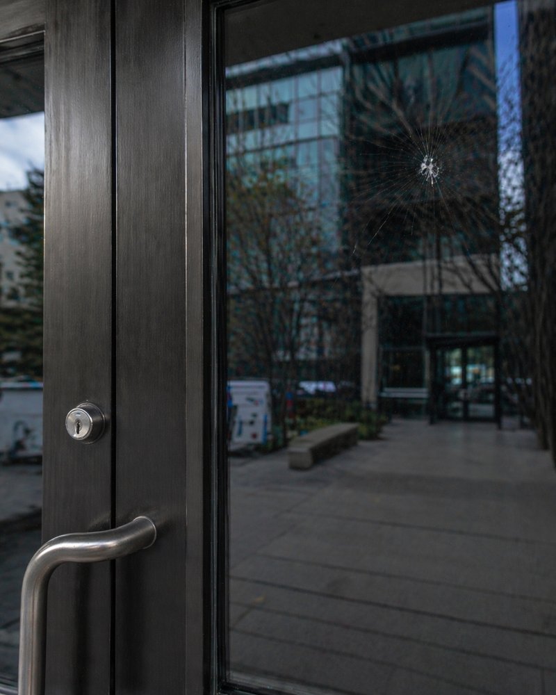 office door damaged glass